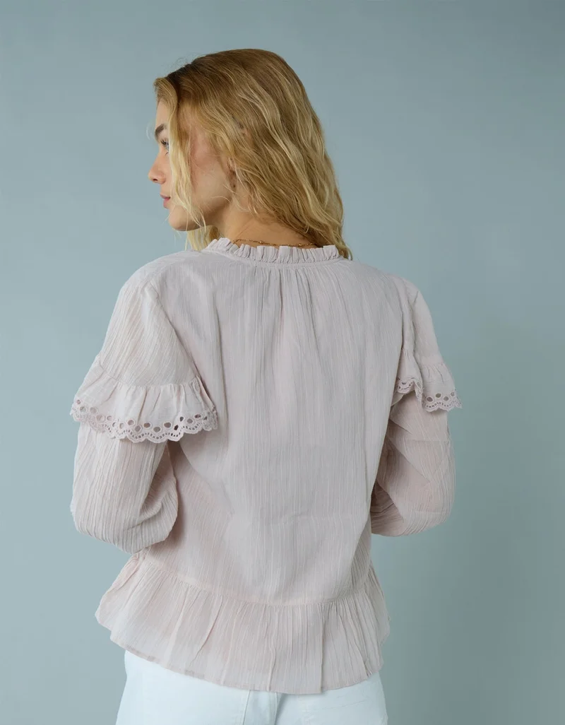 American Eagle AE Long-Sleeve Ruffle Peasant Blouse